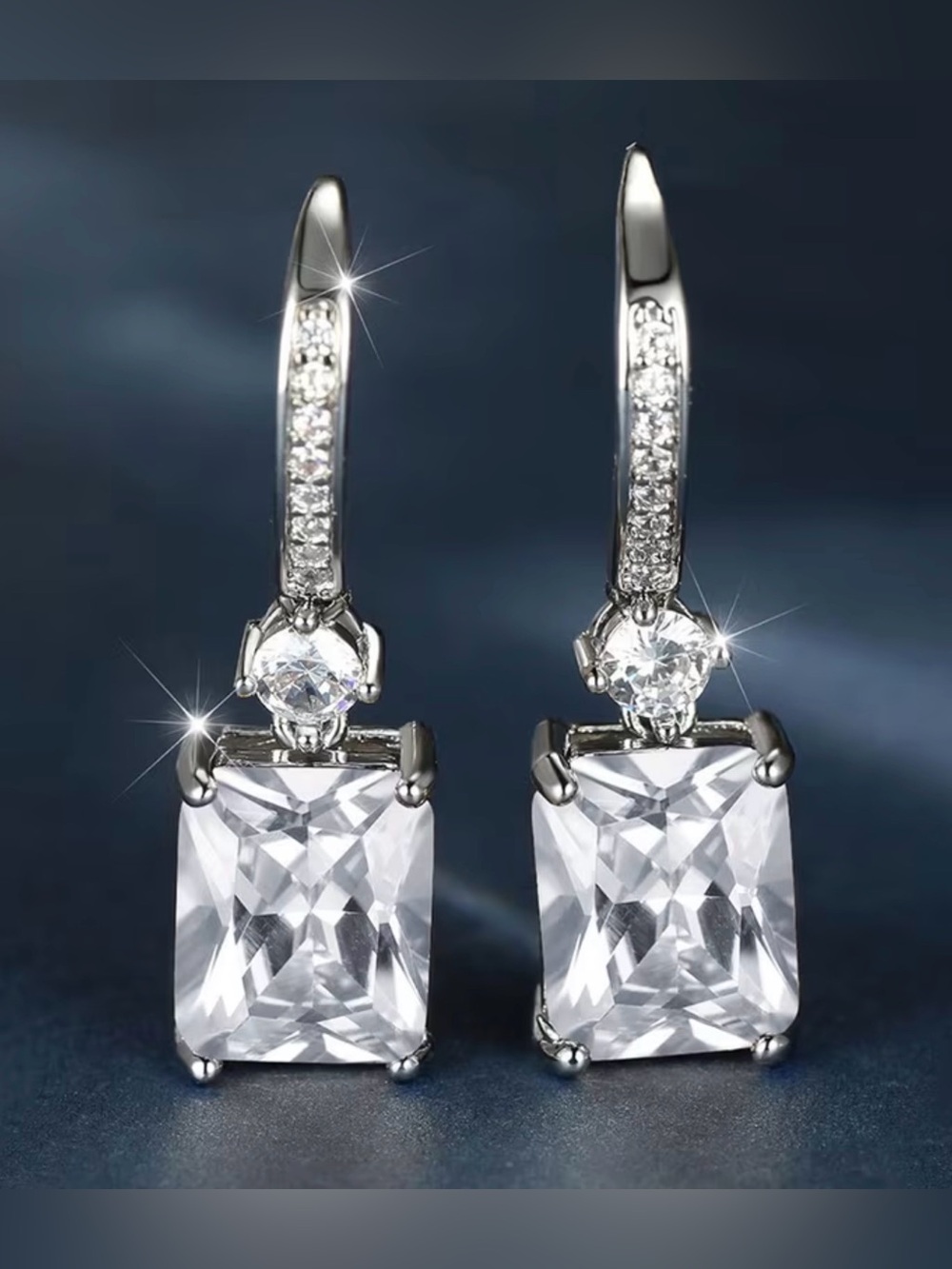 New Silver Clear CZ Drop Earrings